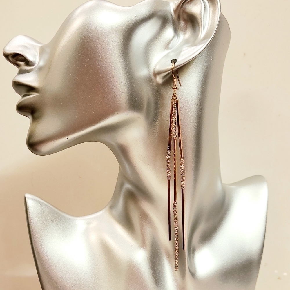 LONG GOLD RHINESTONE RUNWAY EARRINGS